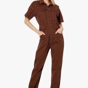 Free People Marci Coveralls / Denim Short-Sleeve Jumpsuit in Brown